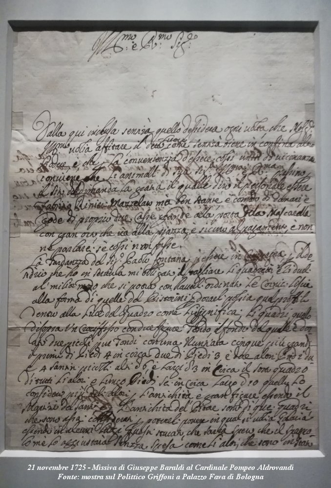 Missiva di Baraldi ad Aldrovandi - 21 novembre 1725