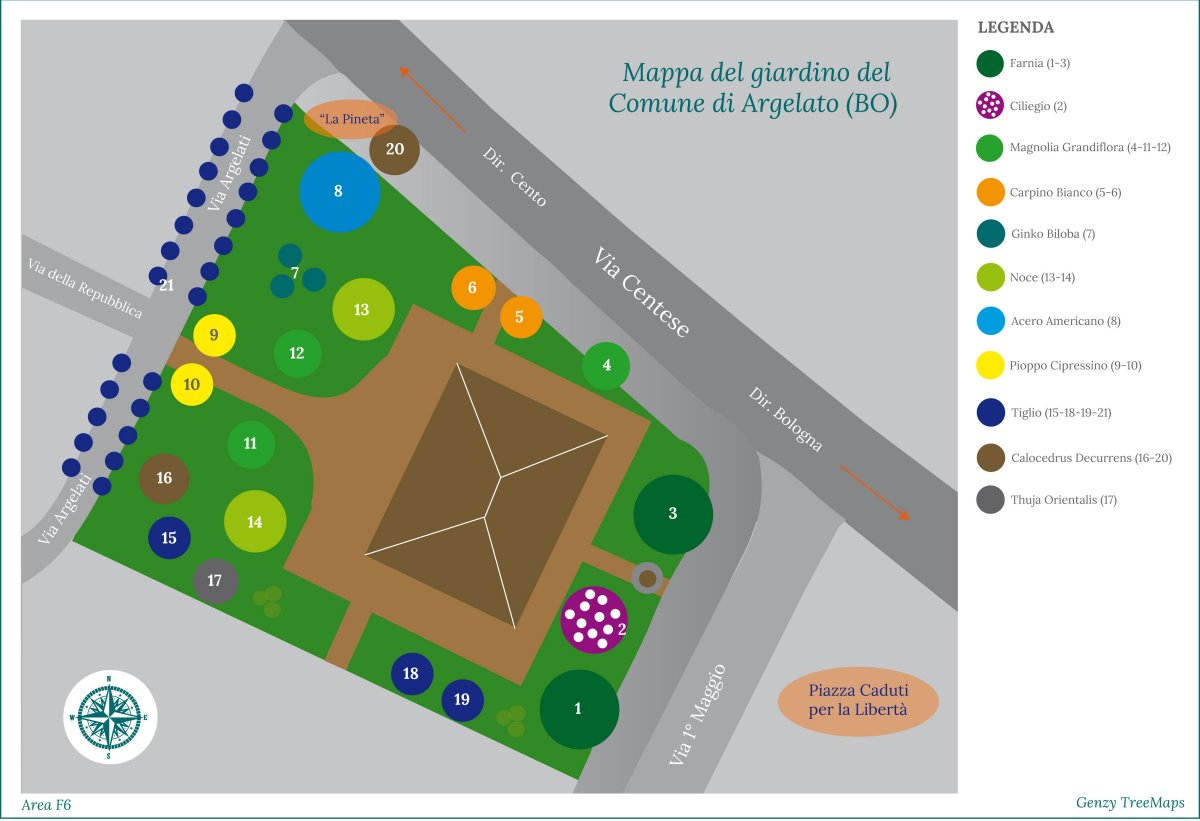 Mappa degli alberi presenti nel giardino municipale di Argelato