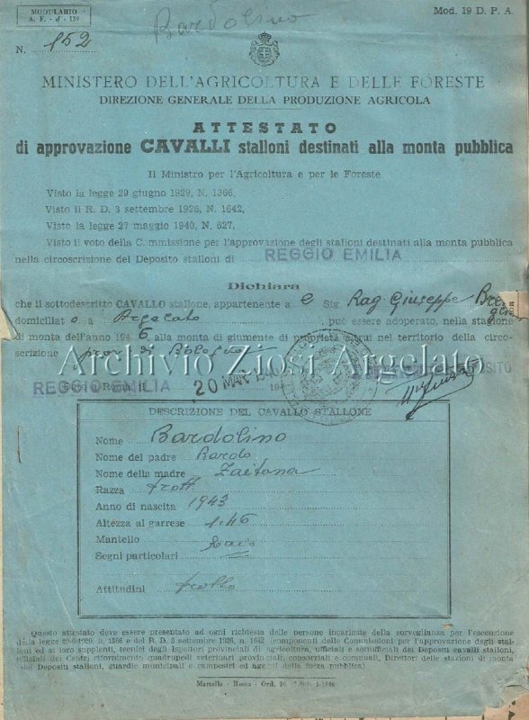 Bollettario di monta equina 1946 Bollettario di monta equina 1946