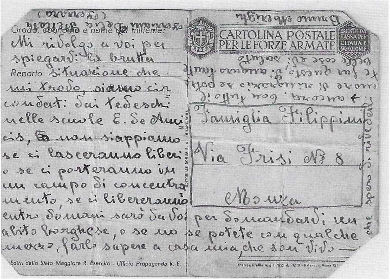 Biglietto-cartolina di Bruno Merighi cattura tedeschi