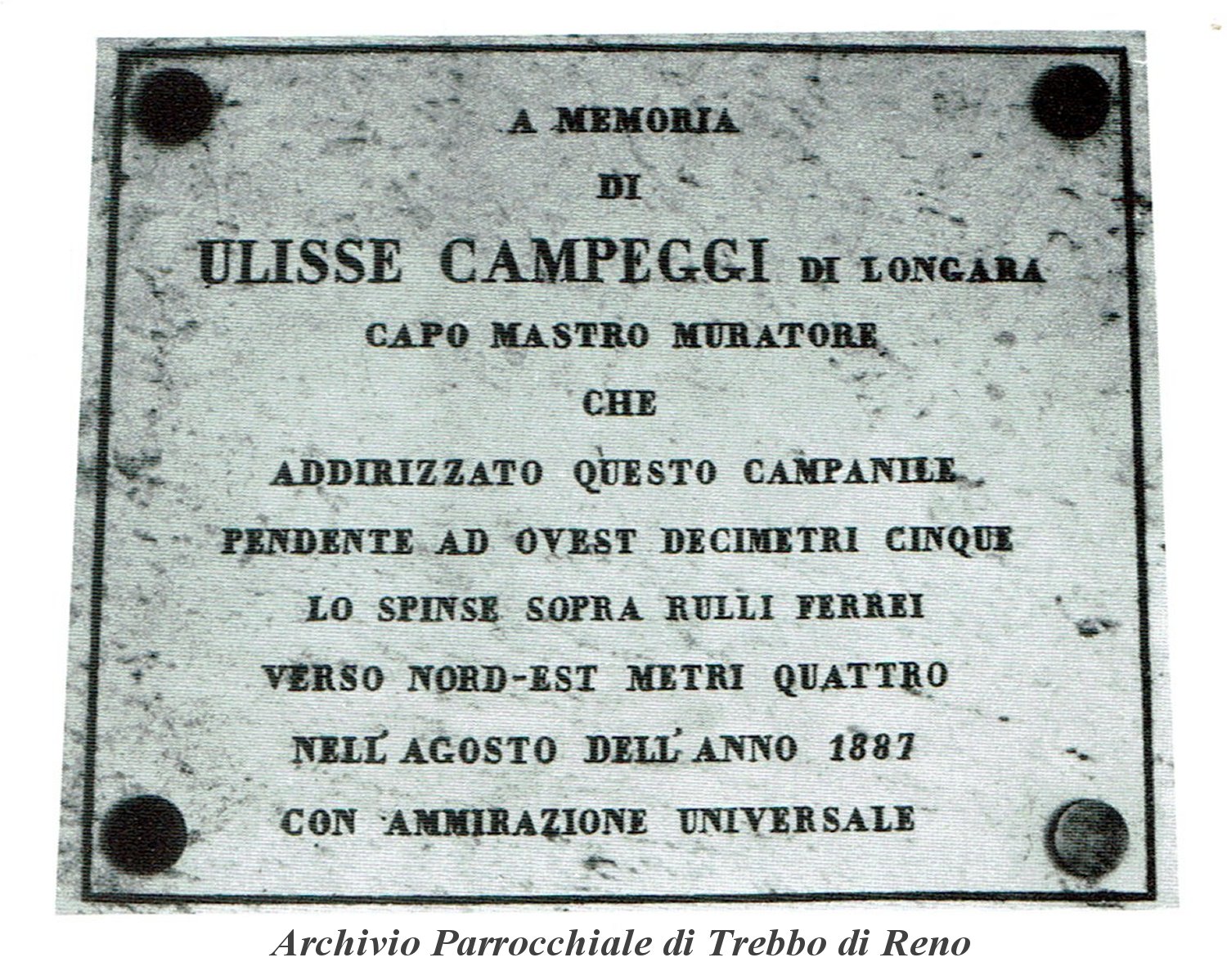 Lapide a memoria dell'opera dei Campeggi a Trebbo di Reno