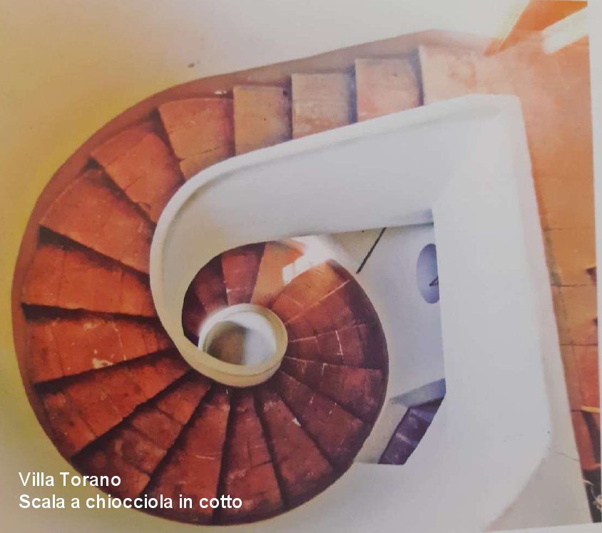 Scala a chiocciola in cotto di Villa Torano, Imola