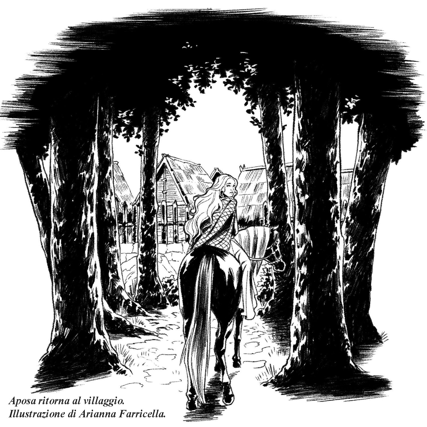 Aposa ritorna al villaggio - Illustrazione di Arianna Farricella