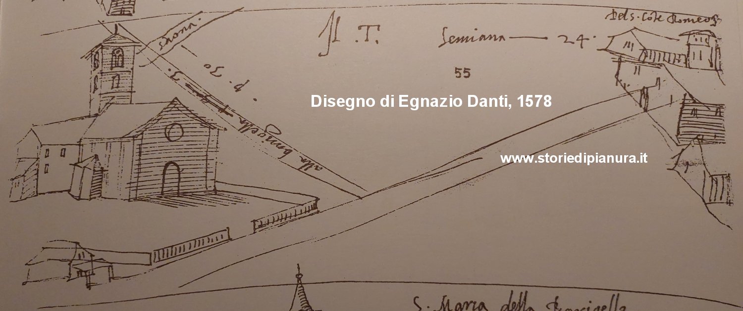 Disegno di Egnazio Danti, 1578. Altedo, chiesa e locanda