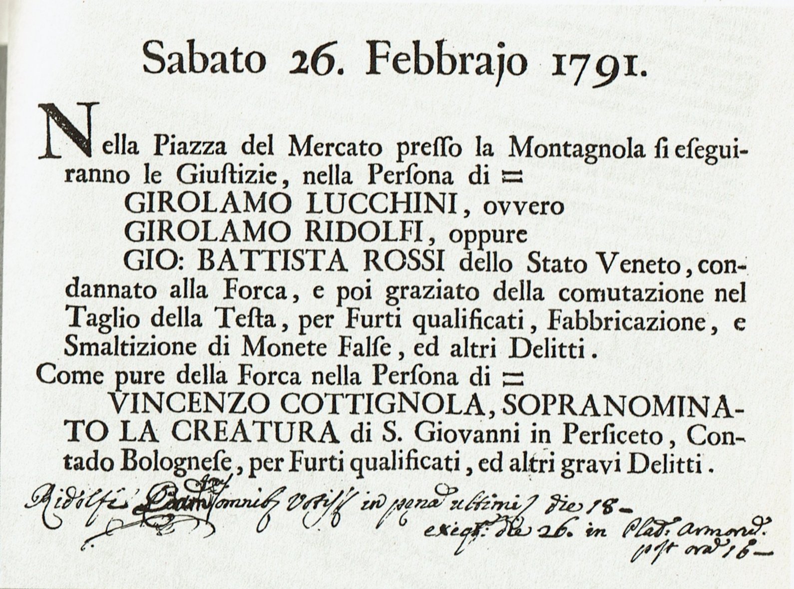 Esecuzione capitale di Girolamo Lucchini, il Ladro del Monte