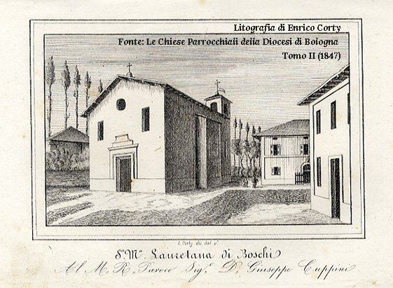 Santa Maria Lauretana di Boschi, litografia Enrico Corty