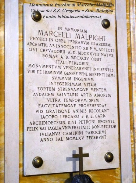 Monumento funebre Marcello Malpighi, Chiesa di S. Gregorio Bologna