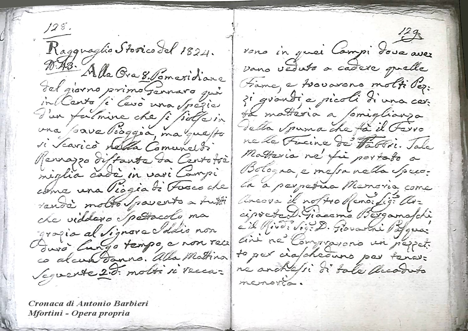 Cronaca di Antoniol Barbieri sulla meteorite di Renazzo