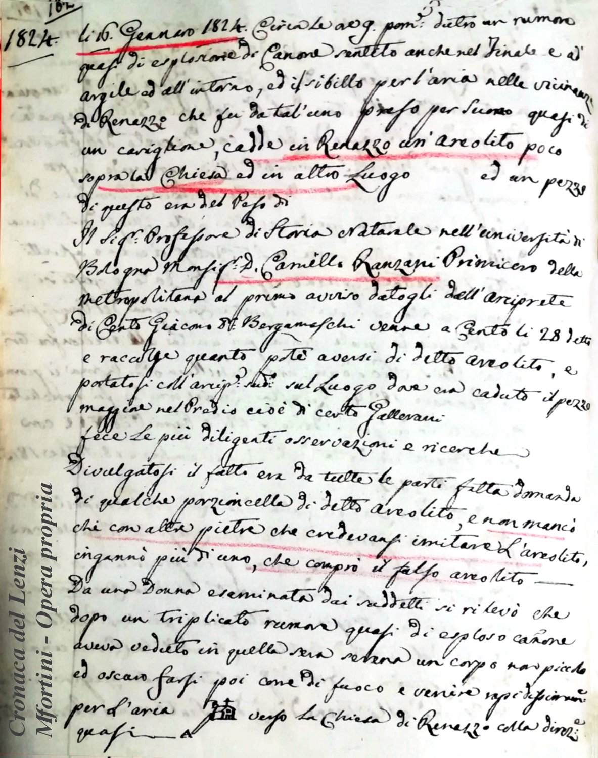 Cronaca del Lenzi sulla Meteorite di Renazzo