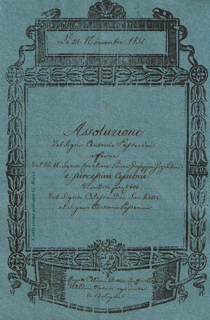 Rogito 1831 Gozzadini Argelato