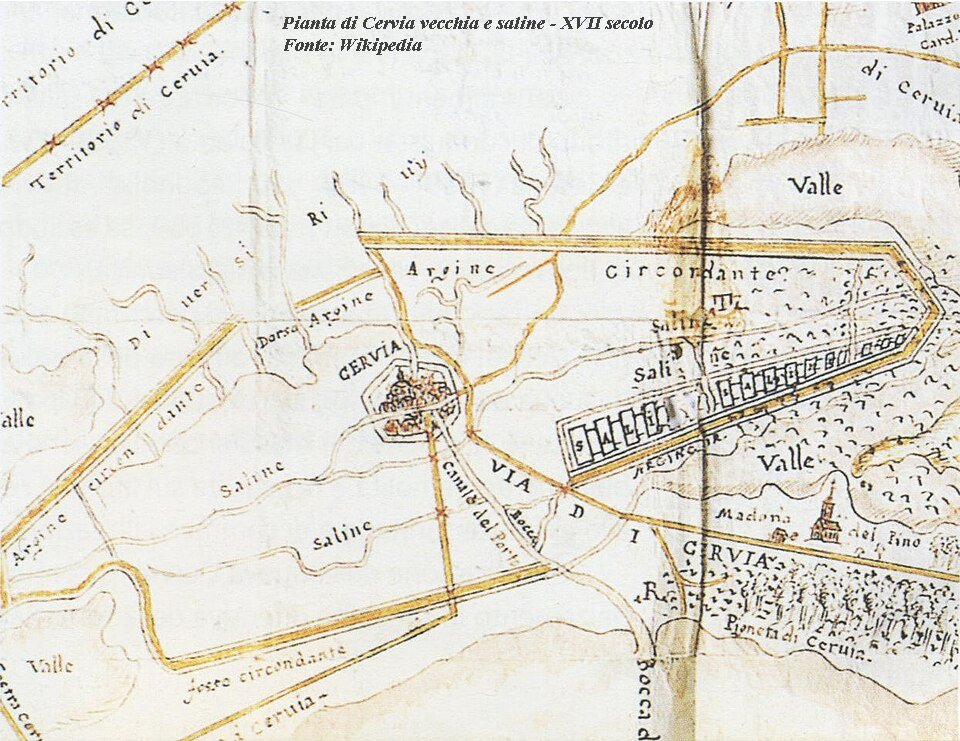 Pianta di Cervia vecchia e saline - XVII secolo
