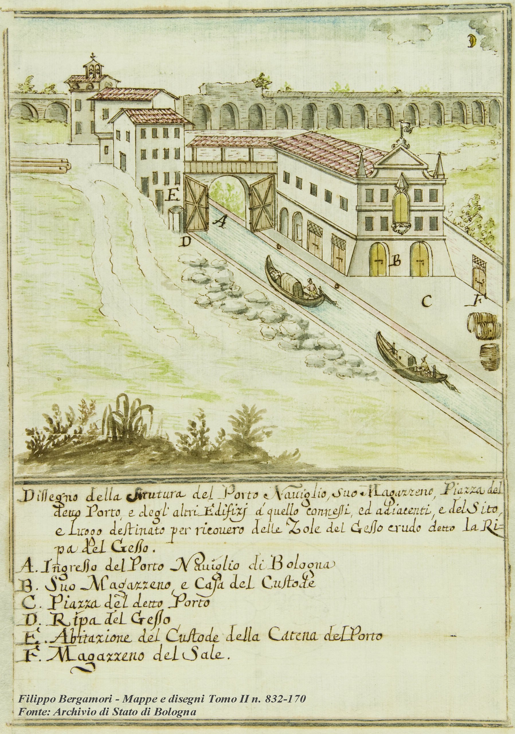 Porto fluviale di Bologna - Filippo Bergamori, mappe e disegni